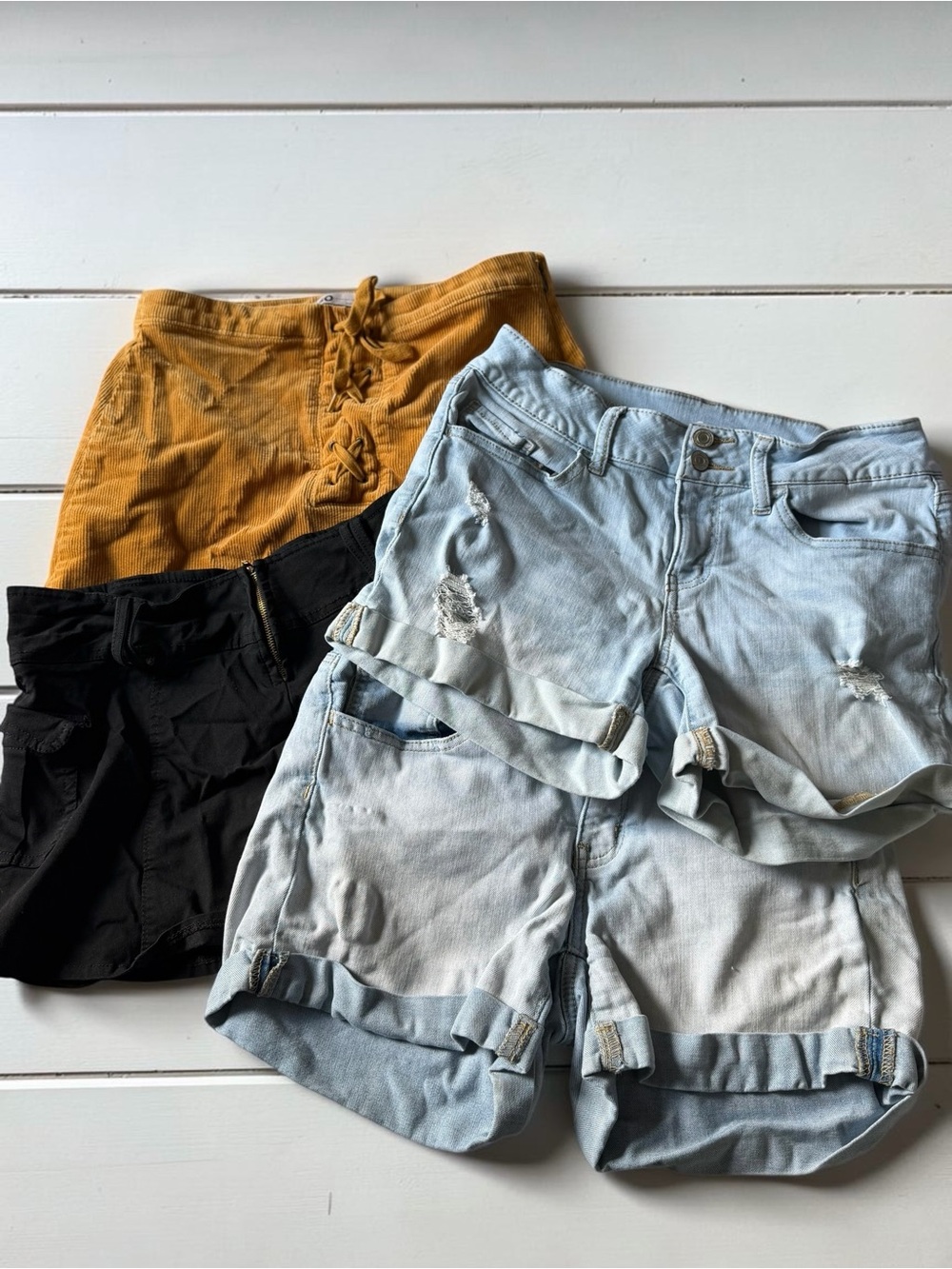 Lot 4 SO Juniors Size 9 Denim Midi Shorts Cuffed Distressed Corduroy Mini Skirt